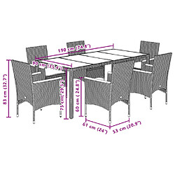 vidaXL Ensemble à manger de jardin et coussins 7pcs noir rotin acacia pas cher