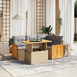 vidaXL Salon de jardin avec coussins 5 pcs beige résine tressée