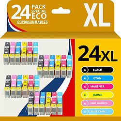 123CONSOMMABLES - 24XL - Cartouches d'encre Compatible pour Epson Expression Home XP-850 XP-750 XP-950 XP-55 XP-860 XP-760 XP-960 (4 BK / 4 C / 4 M / 4 Y / 4PC / 4PM) 