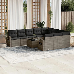 vidaXL Salon de jardin 11 pcs avec coussins gris résine tressée 