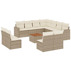 vidaXL Salon de jardin avec coussins 12 pcs beige résine tressée