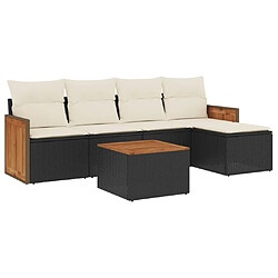 vidaXL Salon de jardin 6 pcs avec coussins noir résine tressée