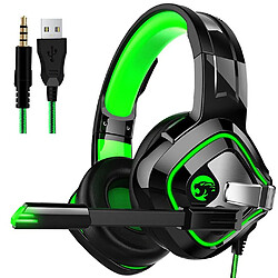 Universal Casque gaming casque anti bruit stéréo basse lourde pc portable téléphone portable a66 noir et vert respiration light plug version 