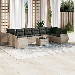 vidaXL Salon de jardin 11 pcs avec coussins gris clair résine tressée