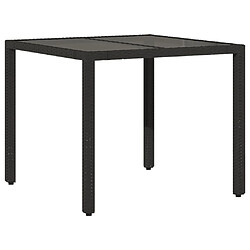 vidaXL Table de jardin dessus en verre Noir 90x90x75 cm Résine tressée