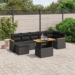 Maison Chic Ensemble Tables et chaises d'extérieur 8 pcs avec coussins,Salon de jardin noir résine tressée -GKD353517