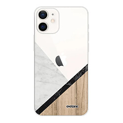 Coque iPhone 12 mini souple transparente Marbre et Bois Graphique Motif Ecriture Tendance Evetane