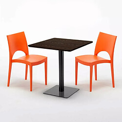 Avis Grand Soleil Table carrée 70x70 plateau effet bois avec 2 chaises colorées Paris Melon - Orange