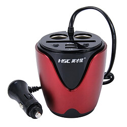 Wewoo HSC YC-19 chargeur de tasse rouge de voiture 2.1A / 1A double ports USB de 12V-24V avec 2-Socket Cigarette et prise de carte