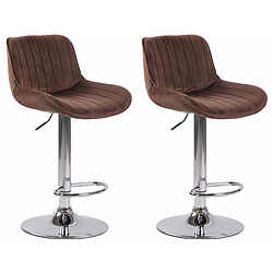 Decoshop26 Lot de 2 tabourets de bar moderne confortable réglable en velours marron pied trompette métal TDB10392