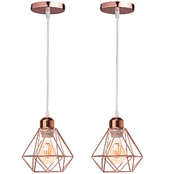 Stoex 2PCS Plafonnier Rétro Or Rose Suspension Luminaire Vintage D'Intérieur Suspension Lustre E27 Cage en Métal