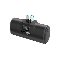 Promate Powerup-C Power Bank ultra-compact mini capsule accouplable, USB-C 2-en-1, 5000 mAh, noir 