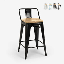 Ahd Amazing Home Design Tabouret haut bar de cuisine design industriel style Tolix Steel Wood Top Light, Couleur: Noir 