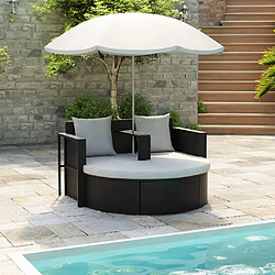 vidaXL Lit de jardin avec parasol Noir Résine tressée