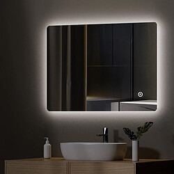 EMKE Miroir de Salle de Bain avec Éclairage 60 x 80cm LED Miroir Lumière Rétro-éclairage Anti-buée + 3 Températures de Couleur et Luminosité Réglable + Interrupteur tactile 