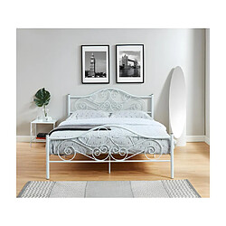 Avis Vente-Unique Lit 160 x 200 cm - Métal - Blanc + Matelas - LEYNA