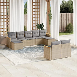 vidaXL Salon de jardin avec coussins 9pcs mélange beige résine tressée 