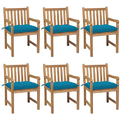 vidaXL Chaises de jardin lot de 6 avec coussins bleu clair Teck solide