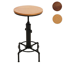 Mendler Table de bar HWC-N23, table de comptoir table de bistrot réglable en hauteur pivotante repose-pieds Industrial acier massif-bois Ø 50cm ~ naturel