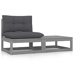 vidaXL Salon de jardin 2 pcs avec coussins Gris Bois de pin massif 