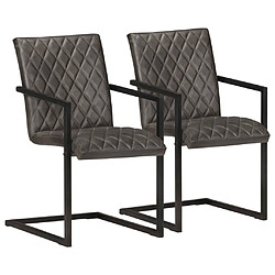 vidaXL Chaises à manger cantilever lot de 2 gris cuir véritable