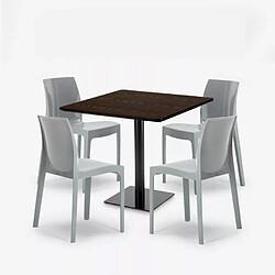 Avis Grand Soleil Ensemble Table Bois Métal 90x90cm Horeca et 4 Chaises Empilables Bar Restaurant Yanez - Gris