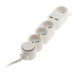 Bloc Home 4 prises 16A 2P+T + 2x USB 2,1A avec interrupteur et fiche extraplate - Blanc - câble HO5VV-F 3G1 1,5m - Zenitech