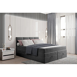 TRADA Lit adulte rembourré PRADO avec rangement et matelas ressorts ensachés 160x200 gris foncé 