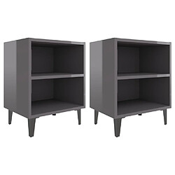 vidaXL Tables de chevet pieds en métal 2 pcs gris brillant 40x30x50 cm