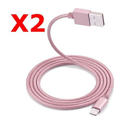 Little Boutik X2 Câble Metal Nylon Renforcé Chargeur USB Couleur Rose pour IPhone 1,5m Tréssé Compatible IPhone 5s 6 6S 7 8 X X2 Couleur