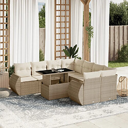 vidaXL Salon de jardin avec coussins 9 pcs beige résine tressée