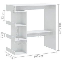 vidaXL Table de bar étagère de rangement Blanc brillant 100x50x101,5cm pas cher