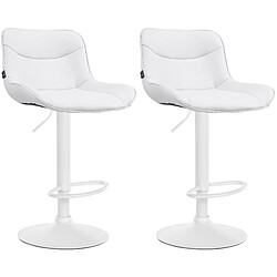 Decoshop26 Lot de 2 tabourets de bar x1 avec coutures décoratives en PVC blanc pied en trompette métal blanc 10_0004456