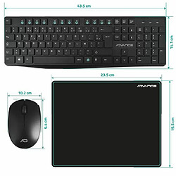 Advance Pack 3en1 clavier souris tapis sans fil 2.4G, clavier 12 touches raccourcis type slim et soft touche, souris 800/1200/1600 DPI