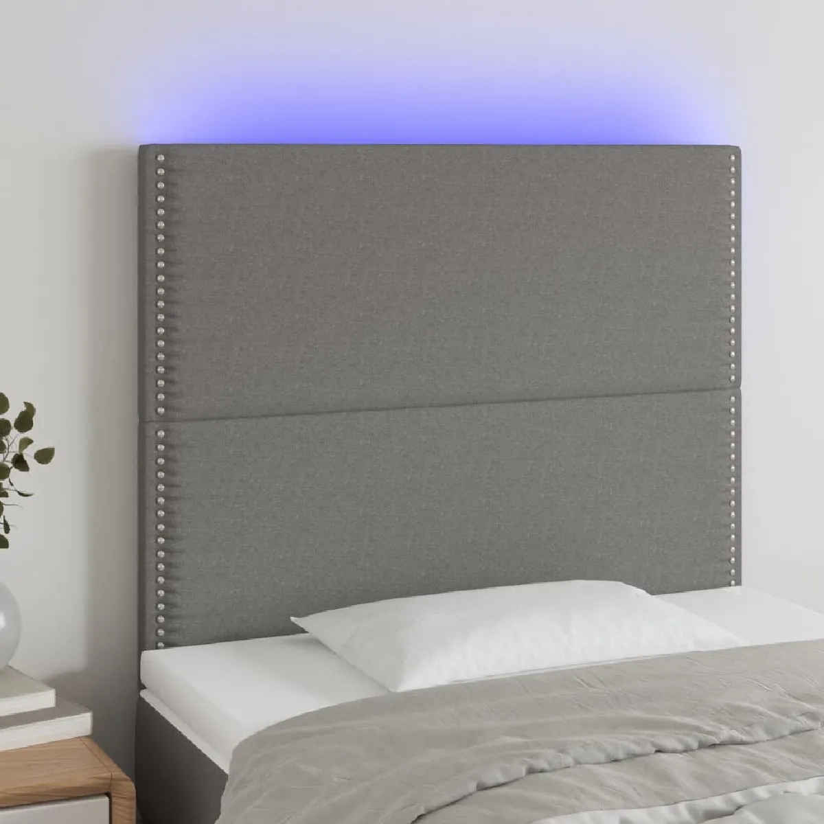 Maison Chic Tête de lit moderne à LED lumineuse pour chambre - Décoration de lit Gris foncé 90x5x118/128 cm Tissu -MN60042