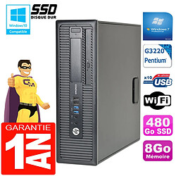 PC HP EliteDesk 800 G1 SFF Intel G3220 8Go Disque 480 Go SSD Graveur DVD Wifi W7 · Occasion 