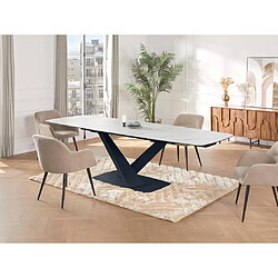 Vente-Unique Table à manger extensible 6 à 10 personnes en verre trempé, céramique et métal - Effet marbre blanc et noir - MALATA de Maison Céphy