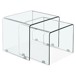 Alterego Set de 2 tables gigognes design emboîtables 'BOBBY DOUBLE SIDE' en verre transparent