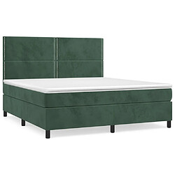 Maison Chic Structures de lit + matelas,Lit à sommier tapissier et matelas pour Chambre Vert foncé 180x200cm Velours -MN84499