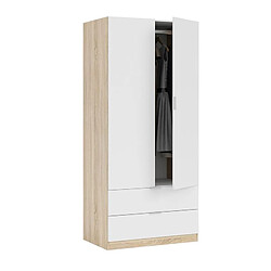 But Armoire 2 portes 2 tiroirs LINEA Imitation Chêne et blanc 