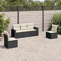 vidaXL Salon de jardin 5 pcs avec coussins noir résine tressée