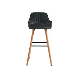 Vente-Unique Lot de 2 tabourets de bar en velours et pieds bois de hêtre - Noir - ELEANA