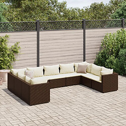 vidaXL Salon de jardin avec coussins 9 pcs marron résine tressée 