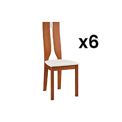 Vente-Unique Lot de 6 chaises SILVIA - Hêtre massif - Merisier & Blanc