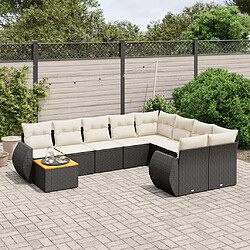 vidaXL Salon de jardin 10 pcs avec coussins noir résine tressée 