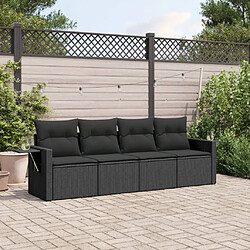 vidaXL Salon de jardin 4 pcs avec coussins noir résine tressée