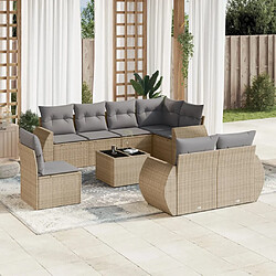 vidaXL Salon de jardin avec coussins 9 pcs beige résine tressée 