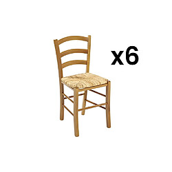 Vente-Unique Lot de 6 chaises PAYSANNE - Hêtre massif teinté chêne, paille de riz