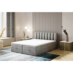 Avis TRADA Lit adulte 180x200 cm CITY - avec matelas ressorts intégré, rangement et surmatelas - tissu velours – gris clair