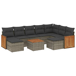 vidaXL Salon de jardin avec coussins 10 pcs gris résine tressée